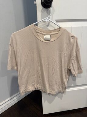 Varley Neutral Beige Cropped Crew Tee